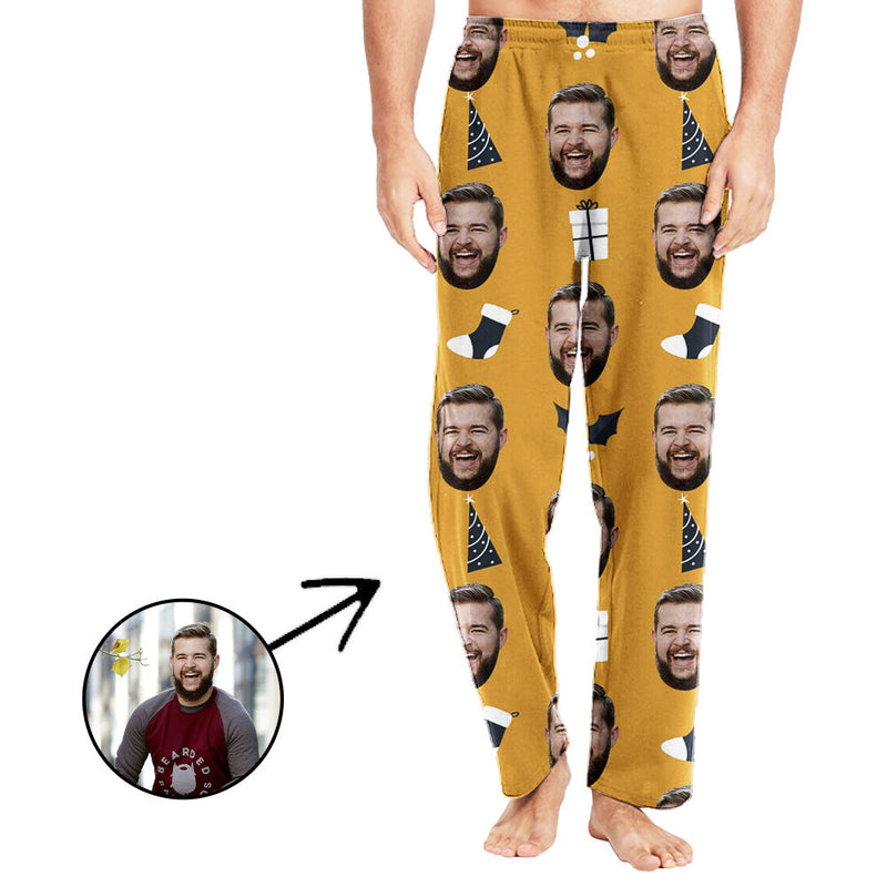 Personalisiert Foto Pyjamas Hose für Männer Schwarzer Weihnachtsbaum und Socken