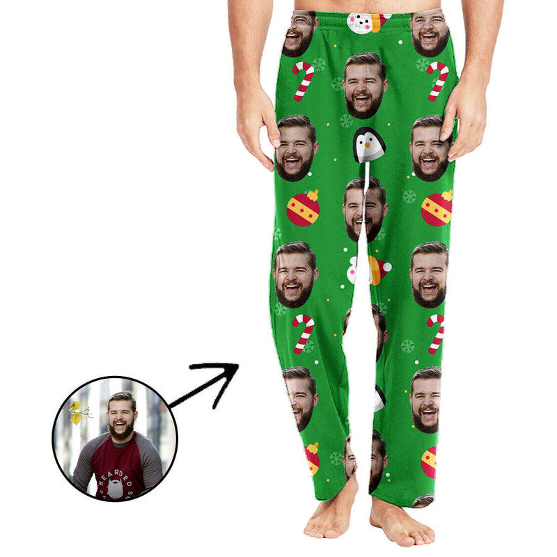 Personalisiert Foto Pyjamas Hose für Männer Zuckerstange und Weihnachtsgrün