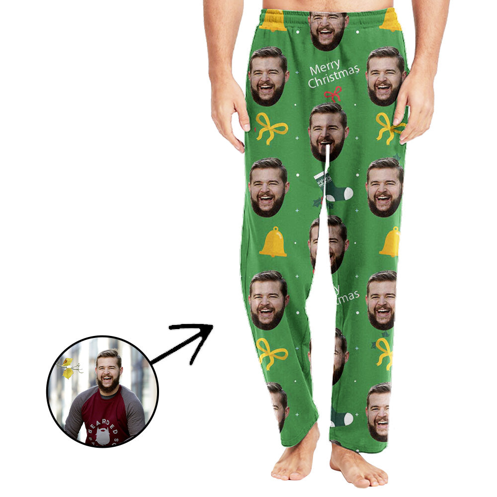 Personalisiert Foto Pyjamas Hose für Männer Schöne Glocke und frohe Weihnachten