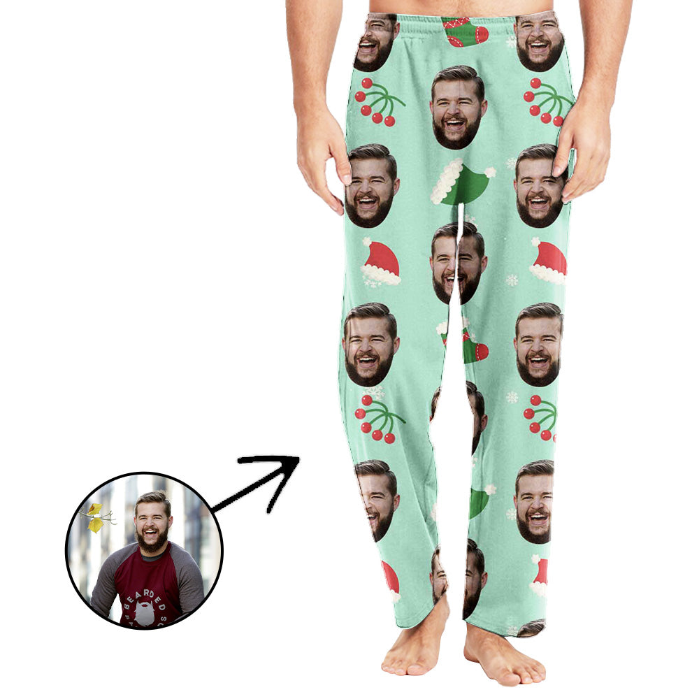 Personalisiert Foto Pyjamas Hose für Männer Chirtmas Baum und Kirsche