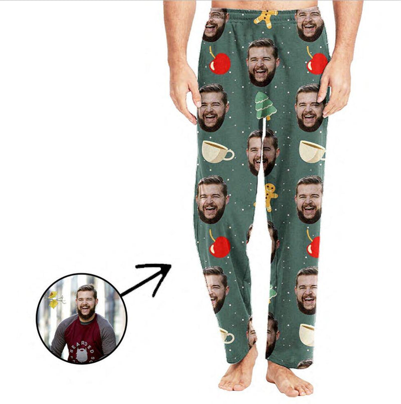 Personalisiert Foto Pyjamas Hose für Männer Weihnachtsbaum und Apfel