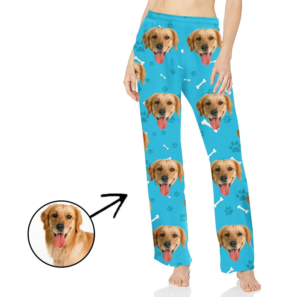 Personalisiert Foto Pyjamas Hose für Frauen Hunde-Fußabdruck-Langarm-Geschenke zum Muttertag