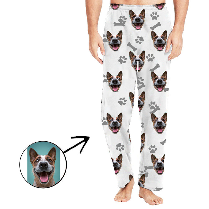 Personalisiert Foto Pyjamas Hose für Männer Hunde-Fußabdruck-Langarm-Geschenke zum Muttertag