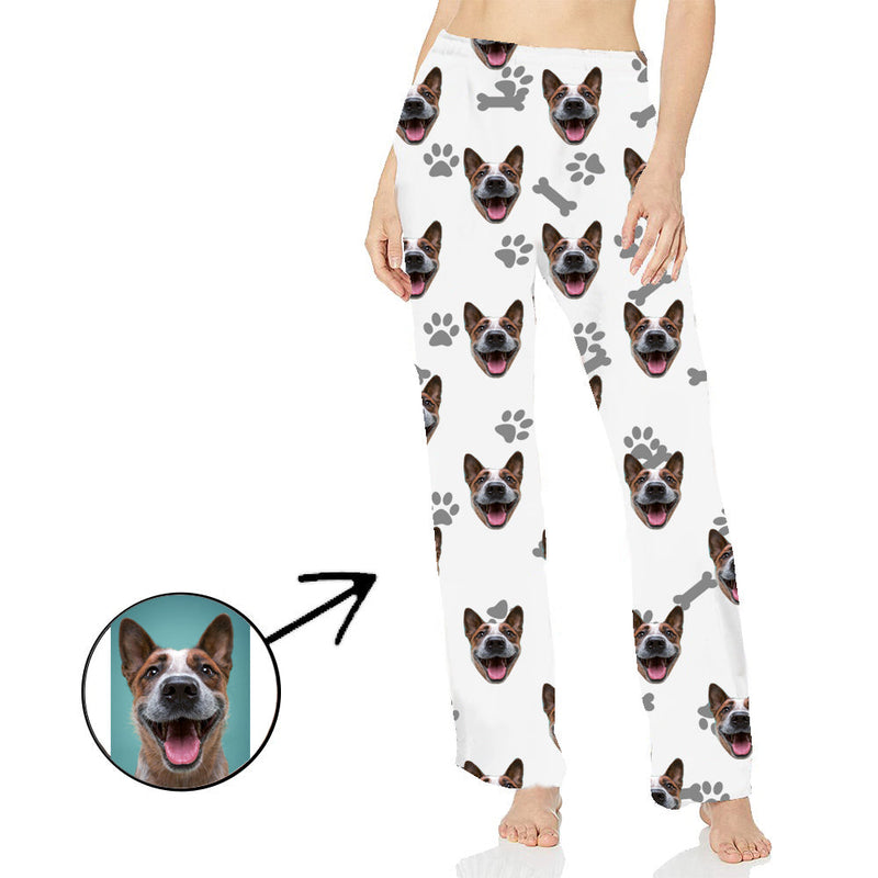 Personalisiert Foto Pyjamas Hose für Frauen Hunde-Fußabdruck-Langarmshirt