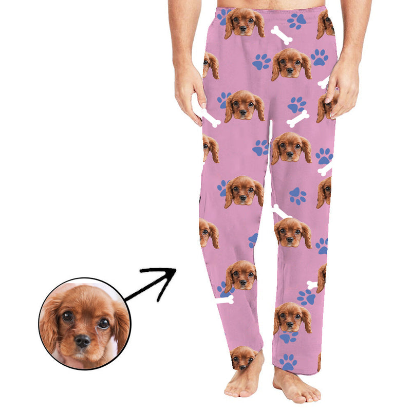 Personalisiert Foto Pyjamas Hose für Männer Hunde-Fußabdruck-Langarm-Geschenke zum Muttertag