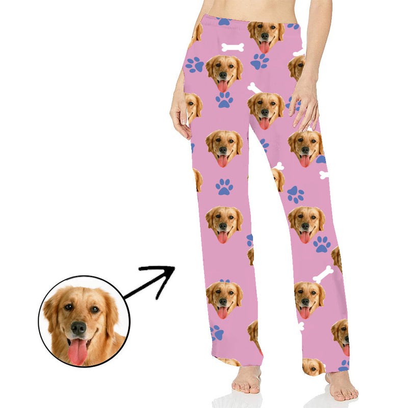 Personalisiert Foto Pyjamas Hose für Frauen Hunde-Fußabdruck-Langarmshirt