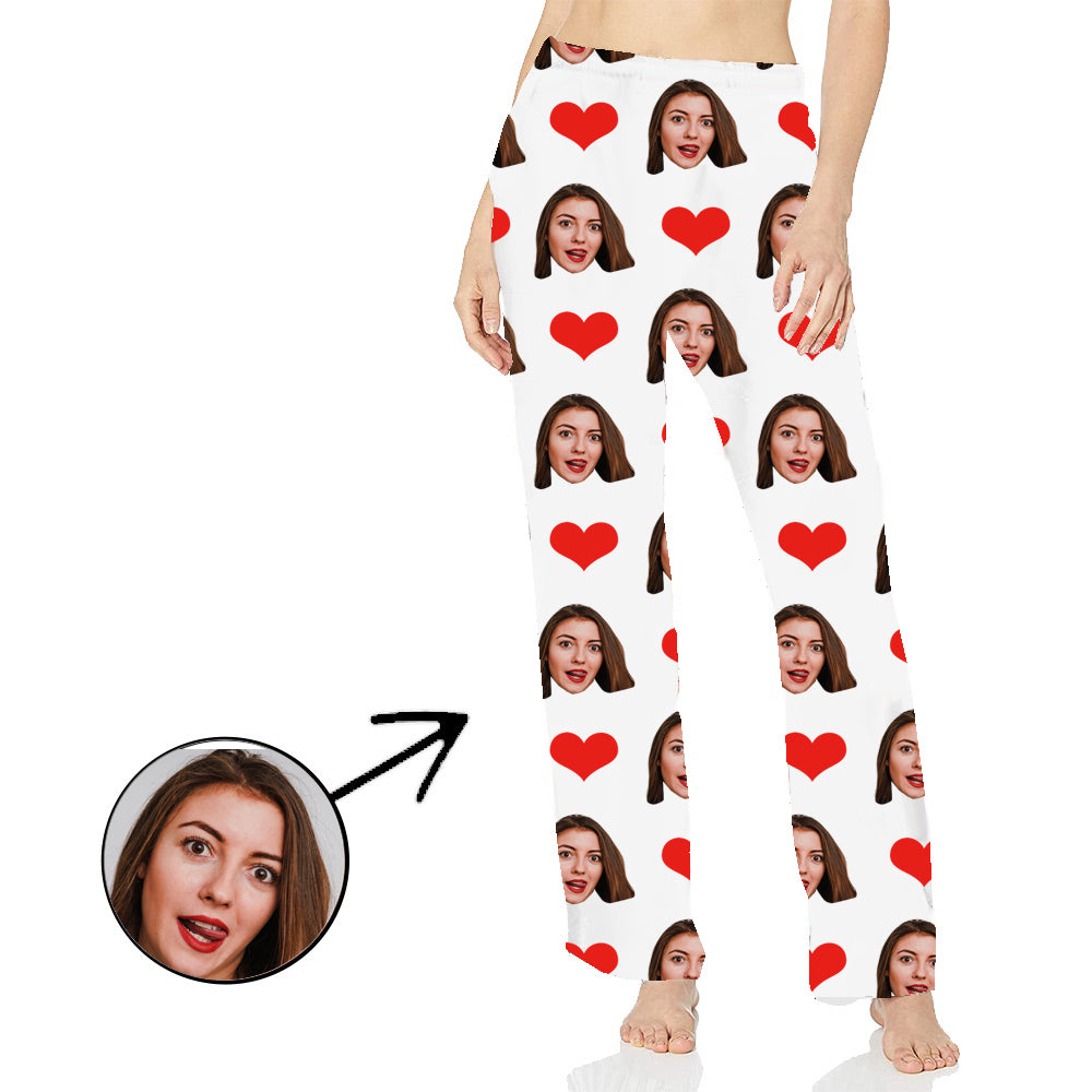 Personalisiert Foto Pyjamas Hose für Frauen Heart My Loved One's Face Langarmshirt