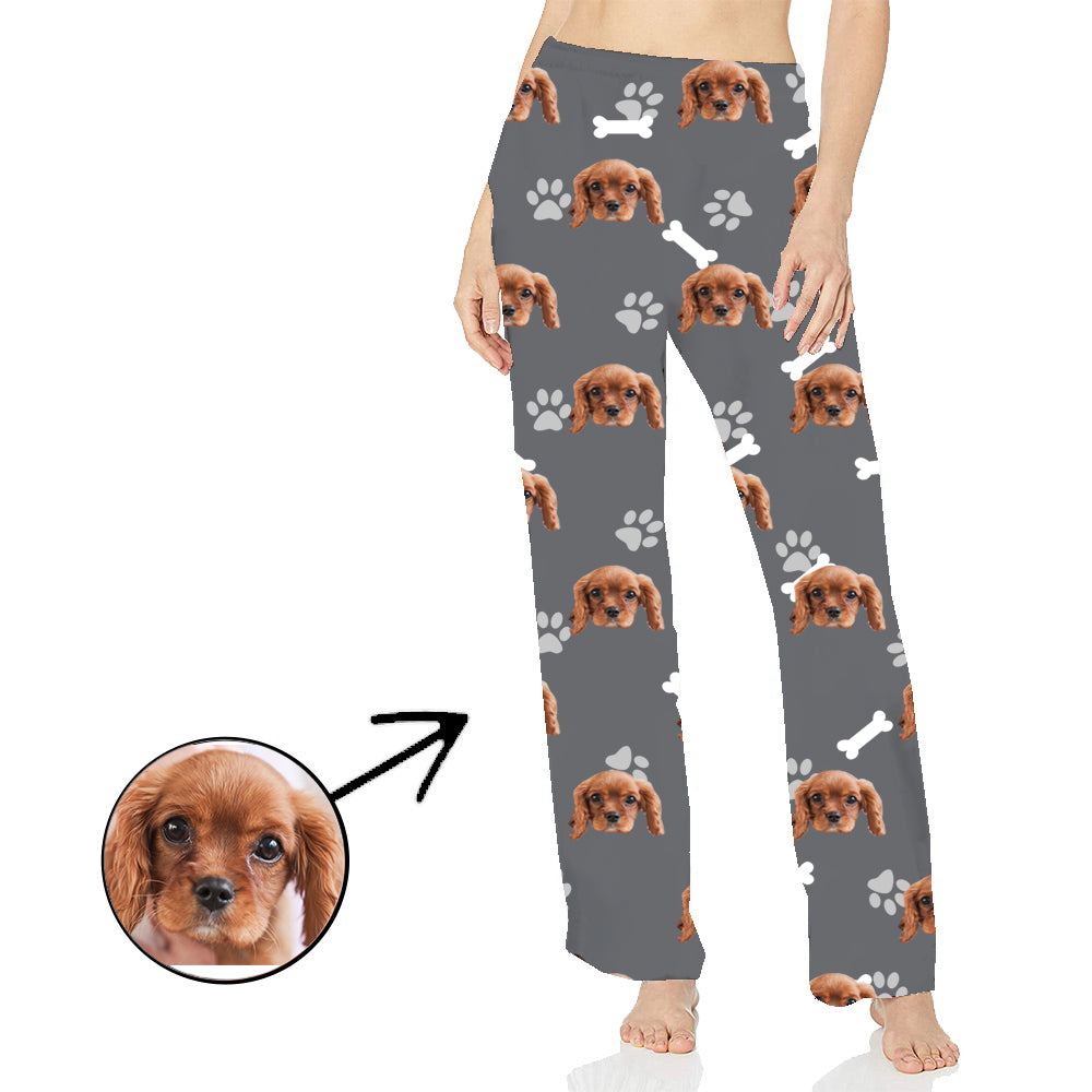 Personalisiert Foto Pyjamas Hose für Frauen Hunde-Fußabdruck-Langarmshirt