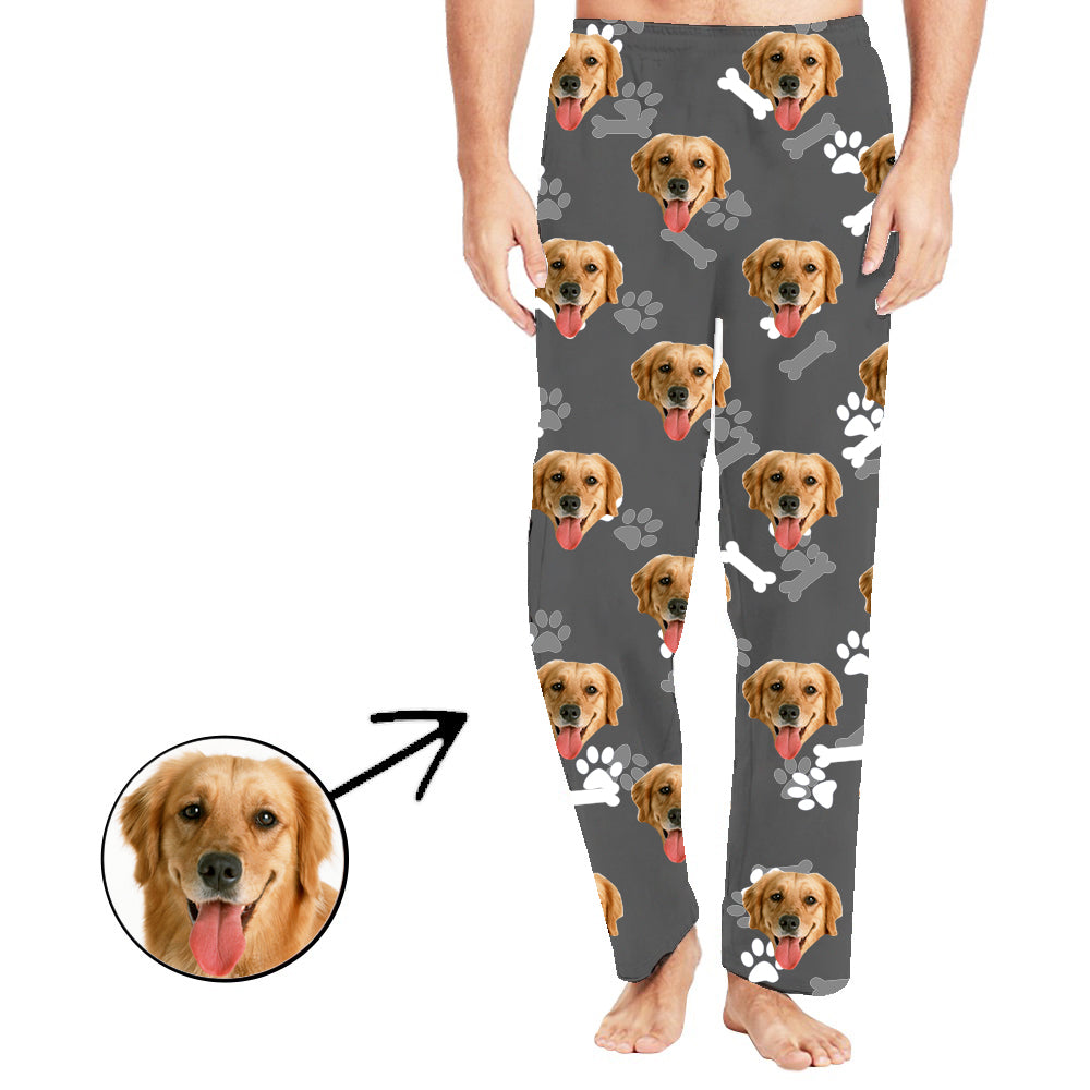 Personalisiert Foto Pyjamas Hose für Männer Hunde-Fußabdruck-Langarm-Geschenke zum Muttertag