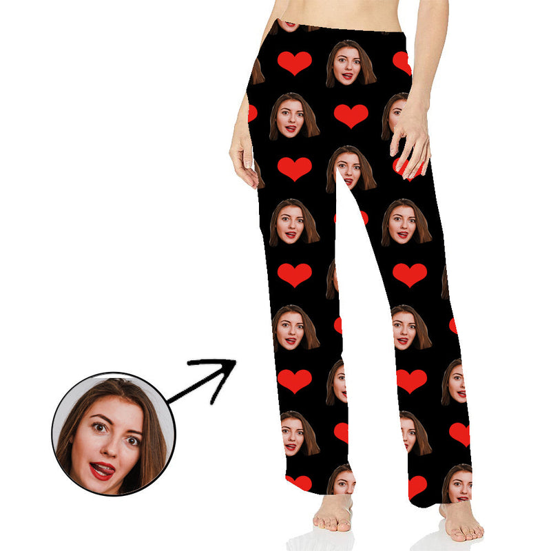 Personalisiert Foto Pyjamas Hose für Frauen Herz I Love My Wife Langarmshirt