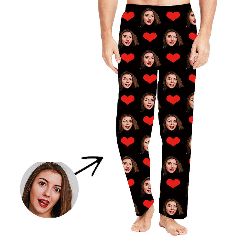 Personalisiert Foto Pyjamas Hose für Männer Herz I Love My Wife Langarmshirt