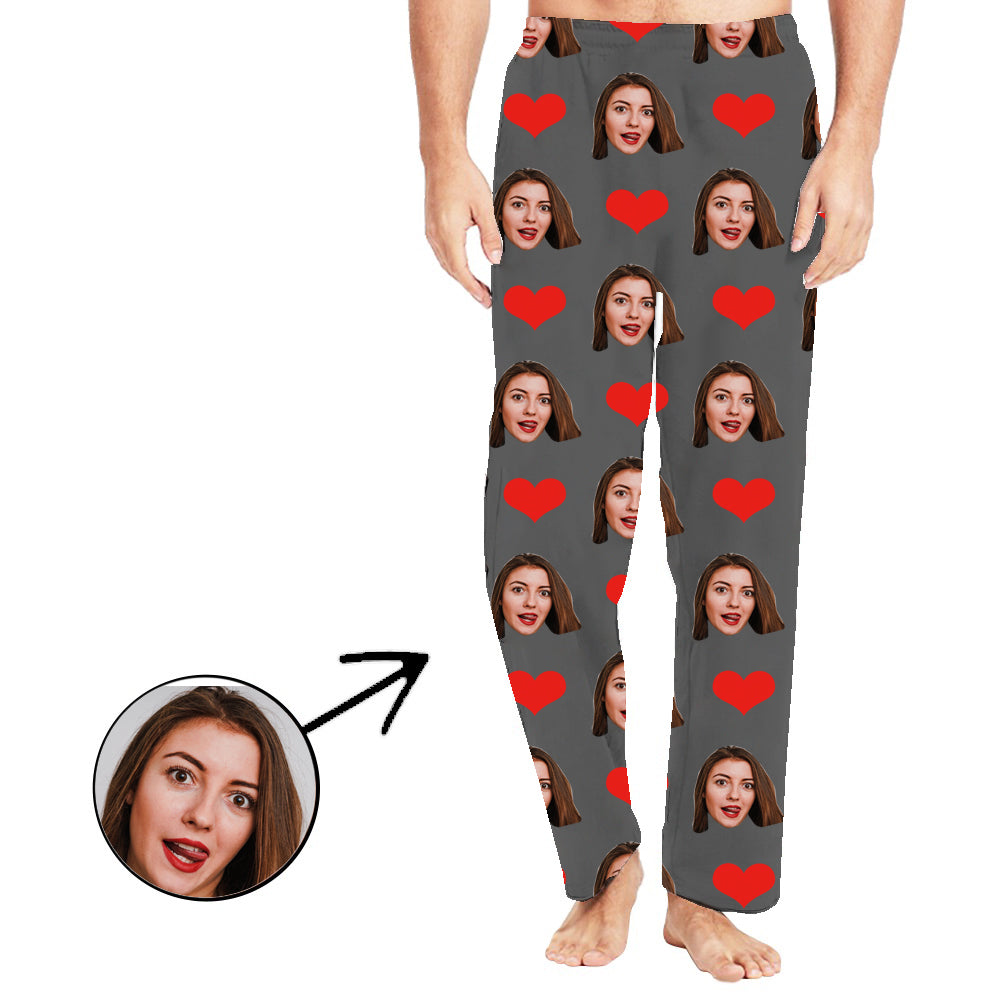 Personalisiert Foto Pyjamas Hose für Männer Herz I Love My Wife Langarmshirt