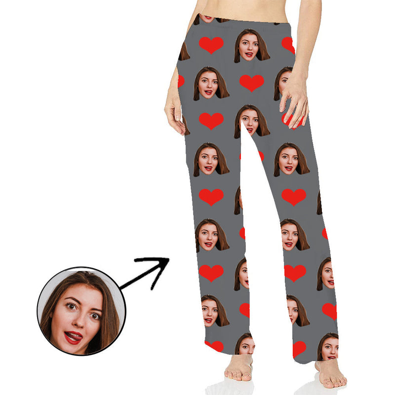 Personalisiert Foto Pyjamas Hose für Frauen Heart My Loved One's Face Langarmshirt